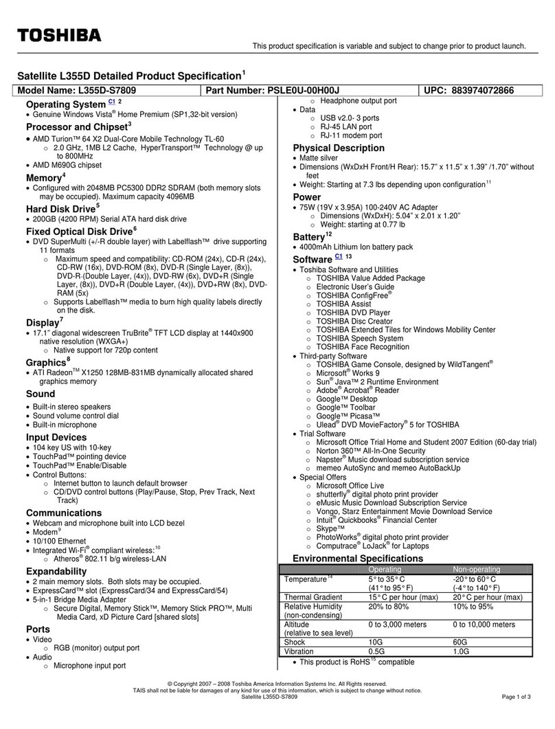 Toshiba Satellite L355D-S7809 User manual