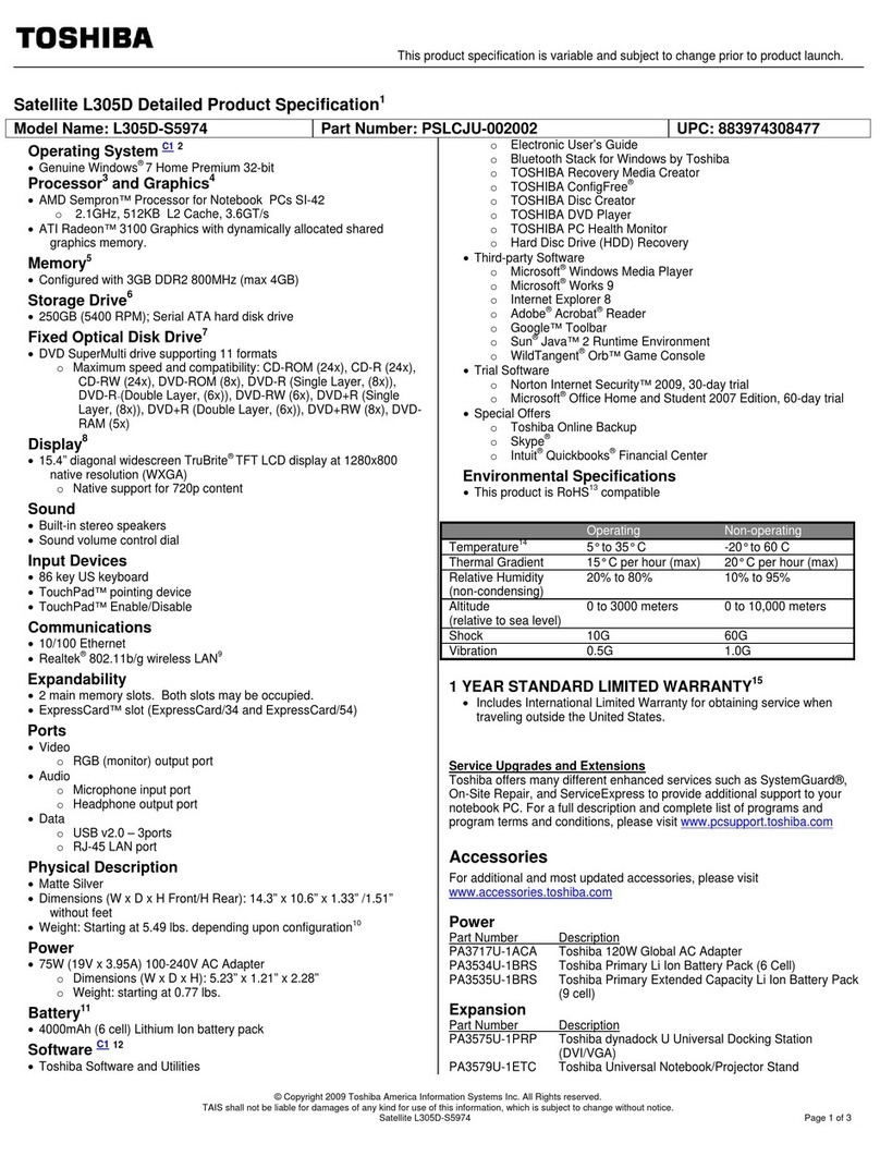 Toshiba Satellite L305D-S5974 User manual