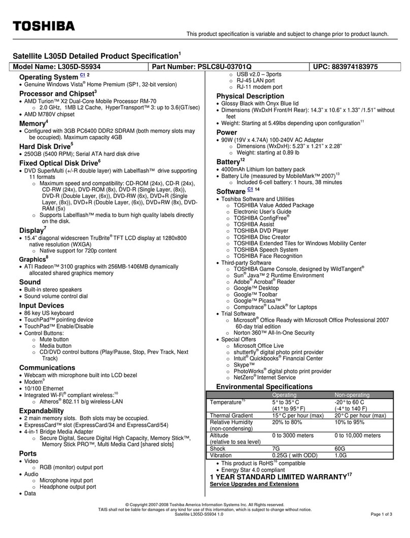 Toshiba L305D-S5934 User manual