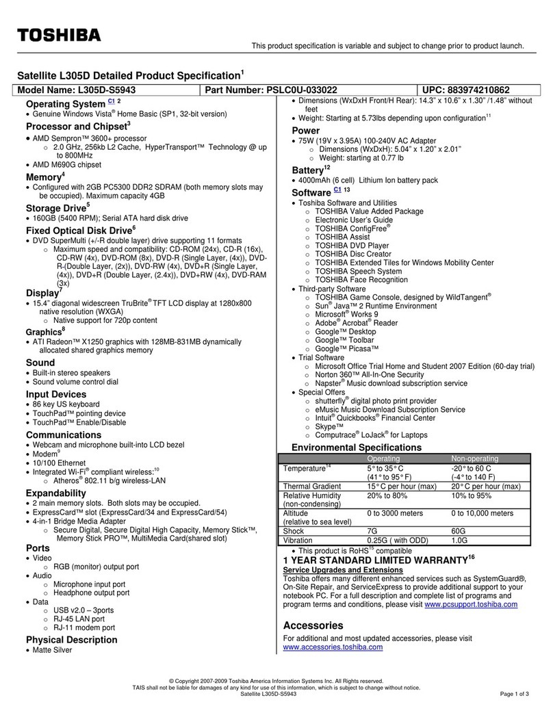 Toshiba Satellite L305D-S5943 Specifications