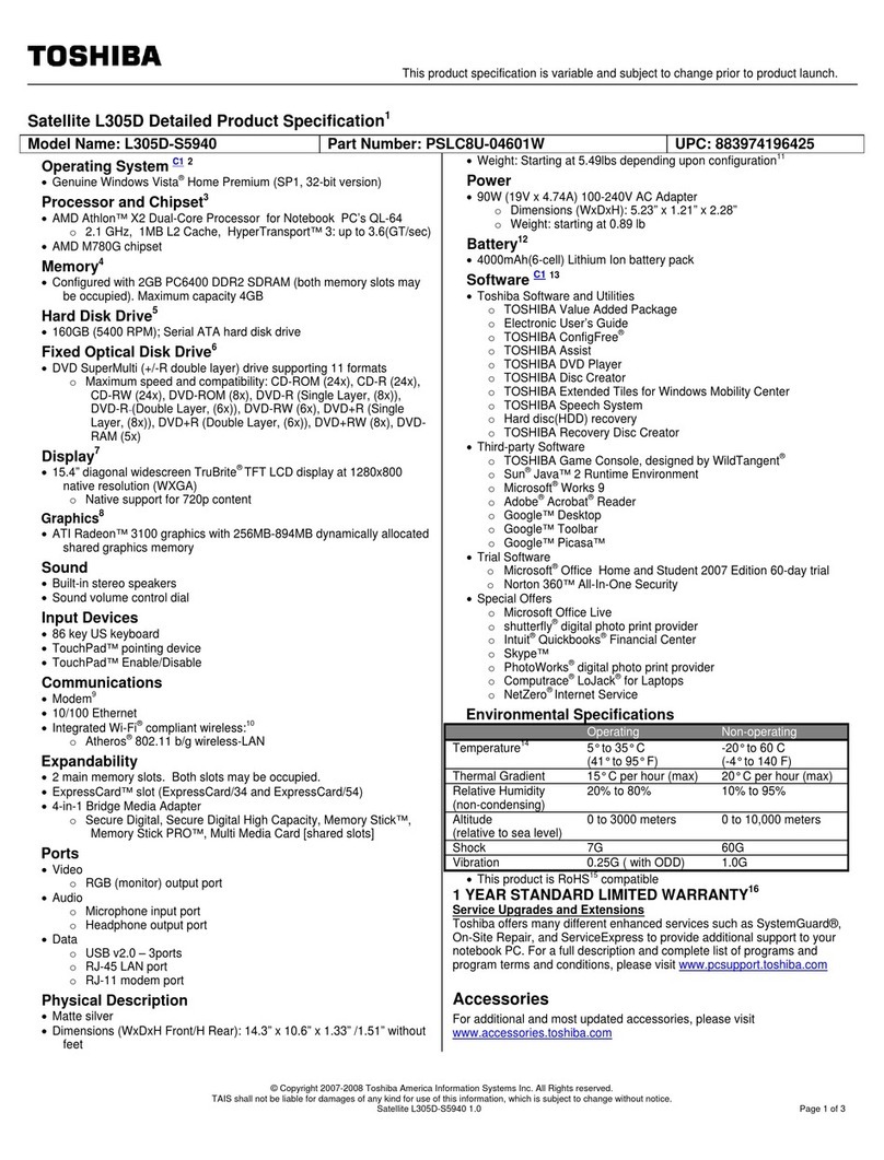 Toshiba L305-S5917 - Satellite 15.4" Notebook Specifications
