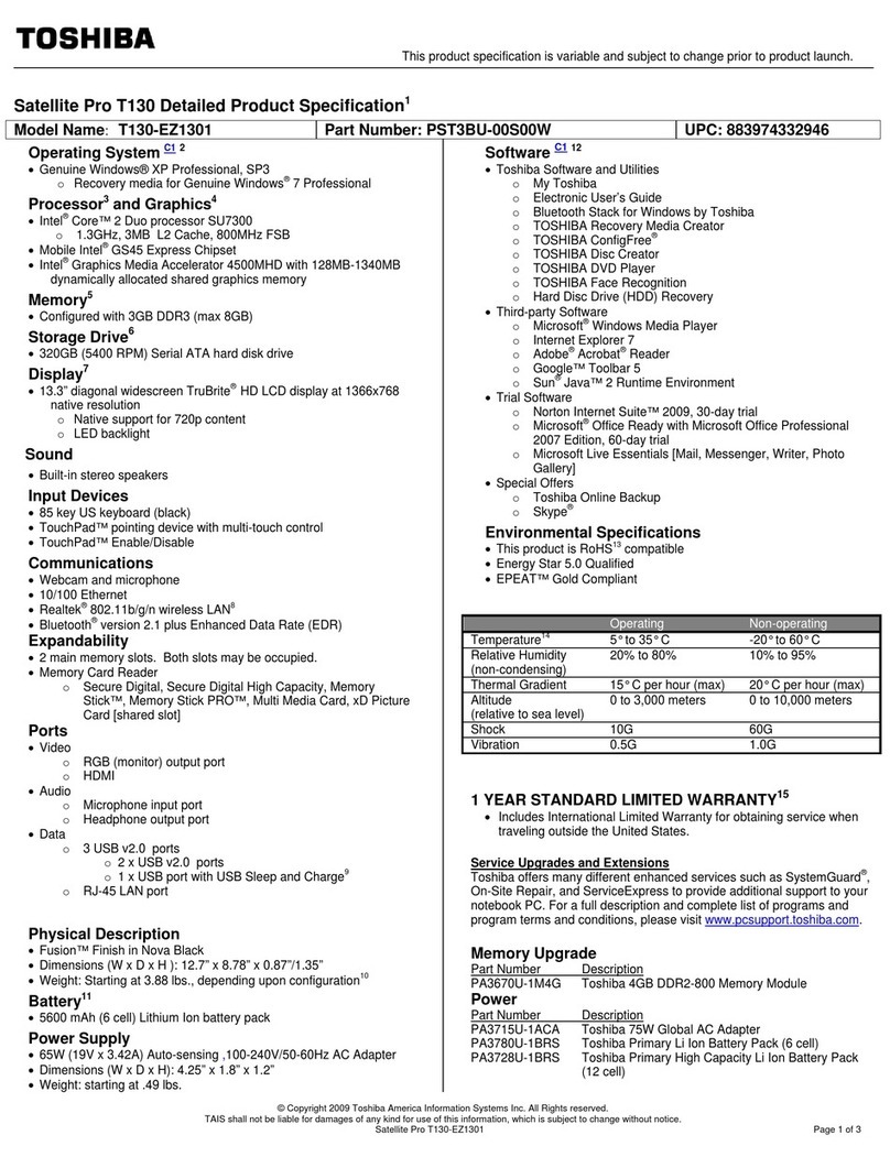Toshiba T130-EZ1301 User manual