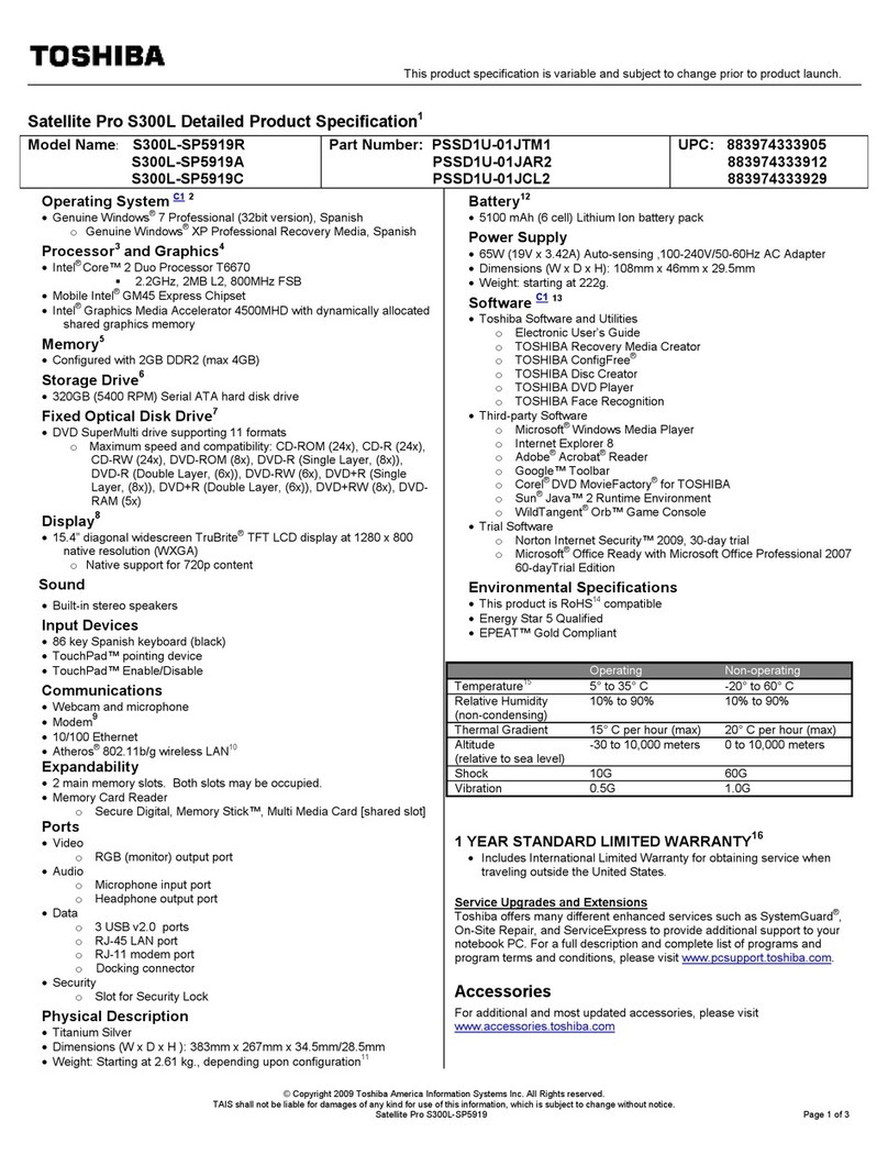 Toshiba Satellite Pro S300L-SP5919R User manual