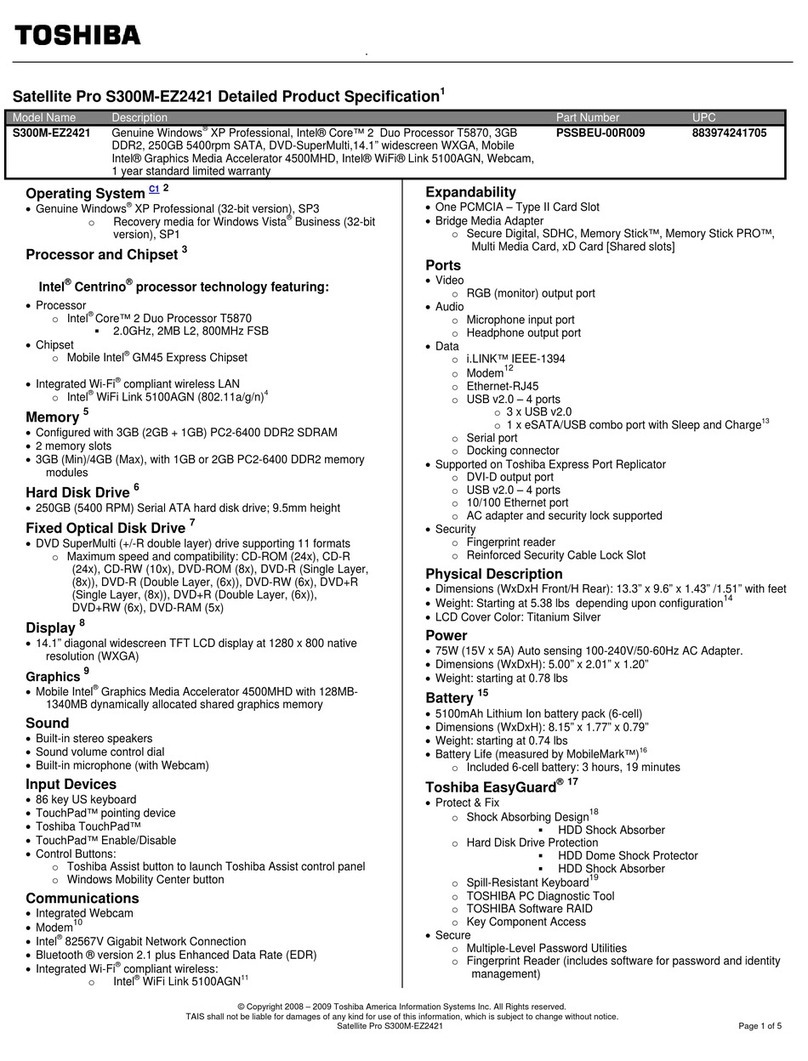 Toshiba Satellite Pro S300M-EZ2421 User manual