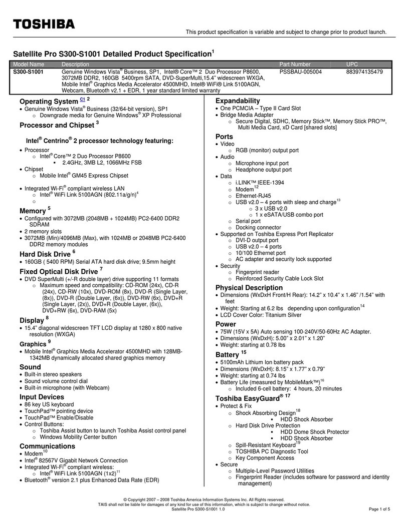 Toshiba Satellite Pro S300-S1001 Specifications
