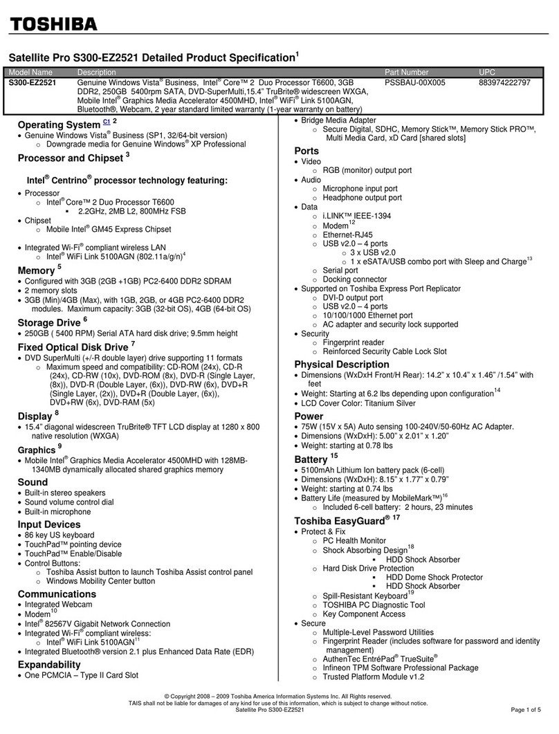 Toshiba Satellite Pro S300-EZ2521 User manual