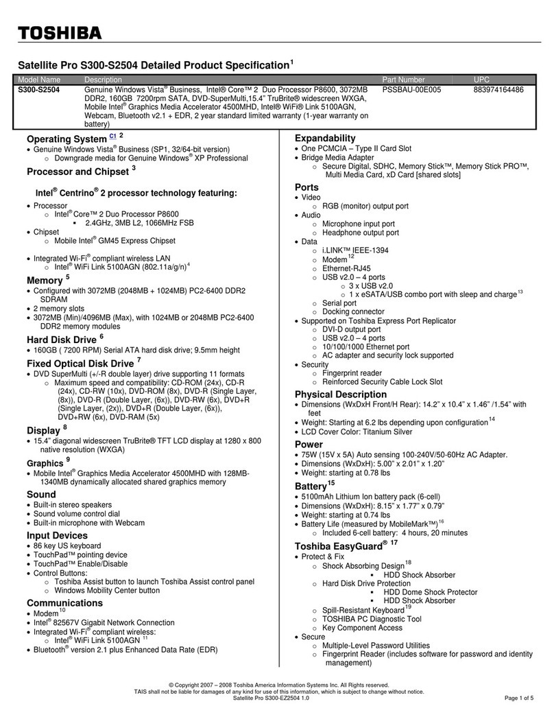 Toshiba Satellite Pro S300-S2504 Specifications