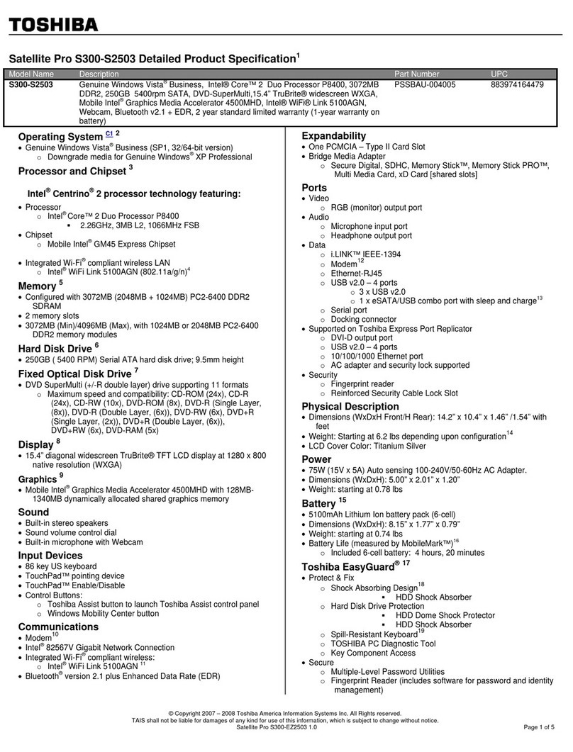 Toshiba Satellite Pro S300-S2503 Specifications