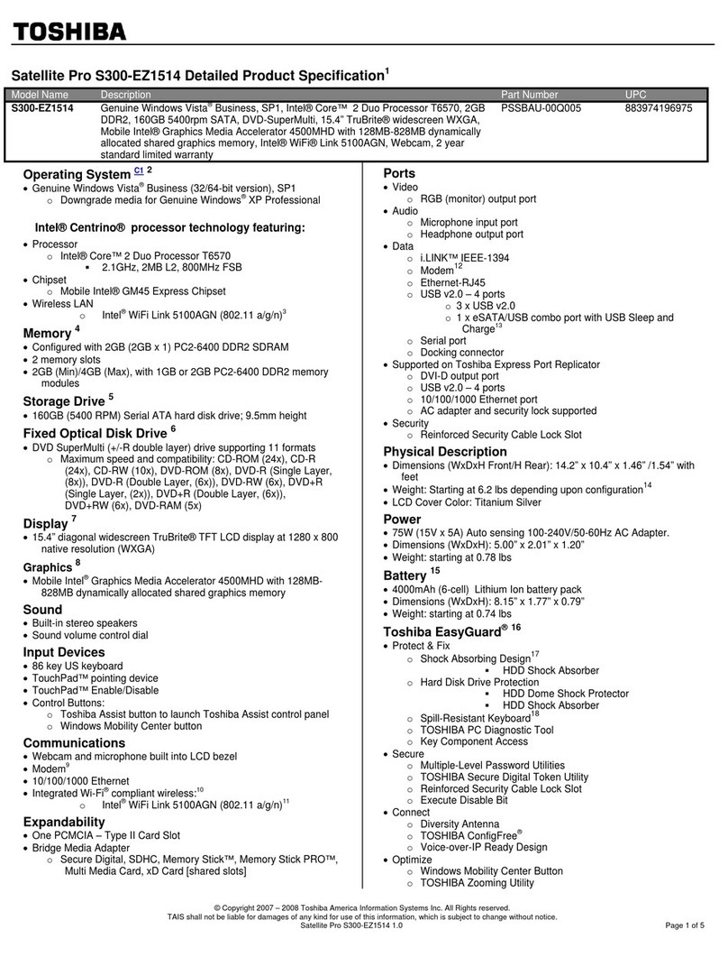 Toshiba Satellite Pro S300-EZ1514 User manual