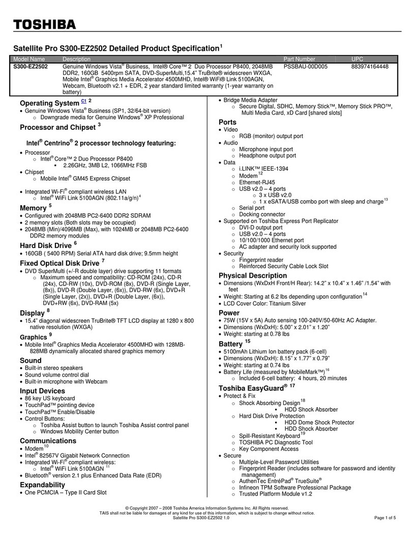 Toshiba Satellite Pro S300-EZ2502 User manual