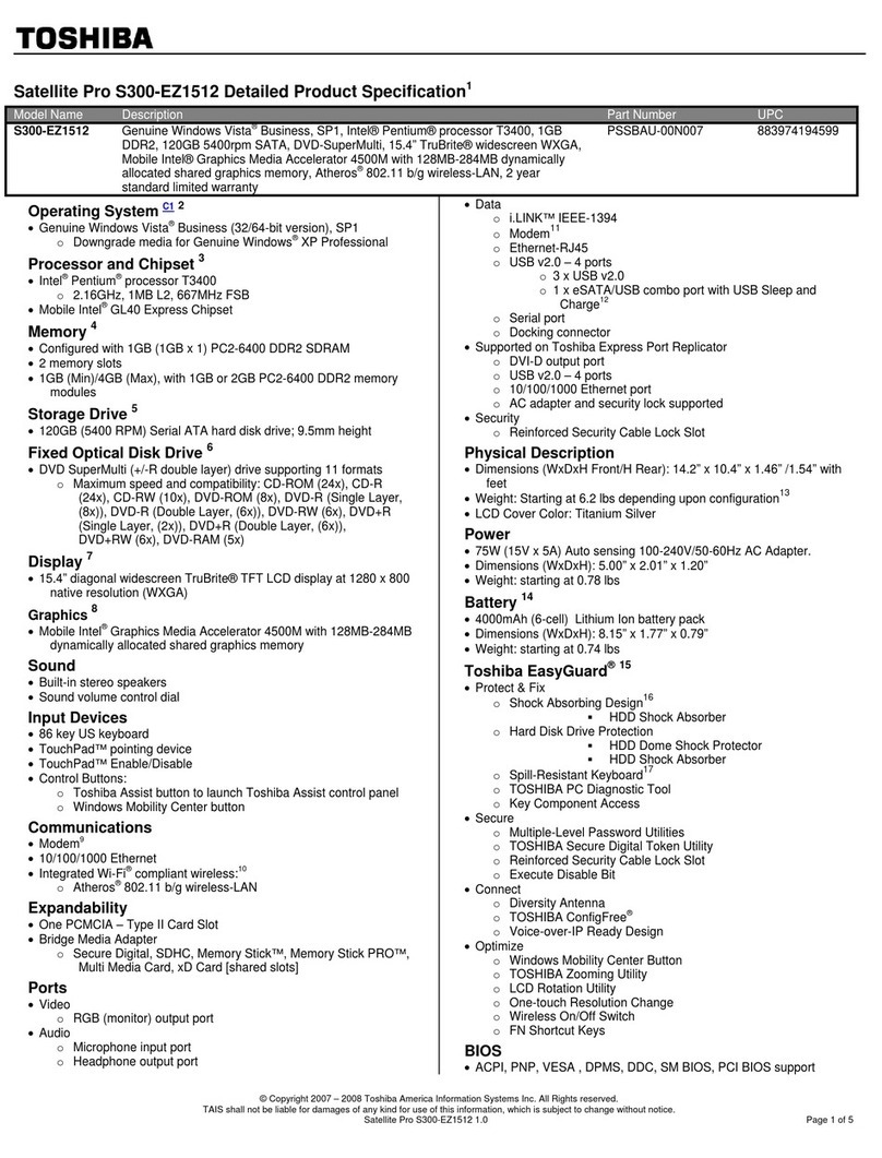 Toshiba Satellite Pro S300-EZ1512 Specifications