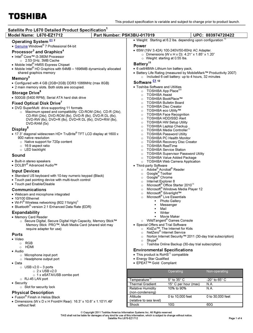 Toshiba L670-EZ1712 Specifications