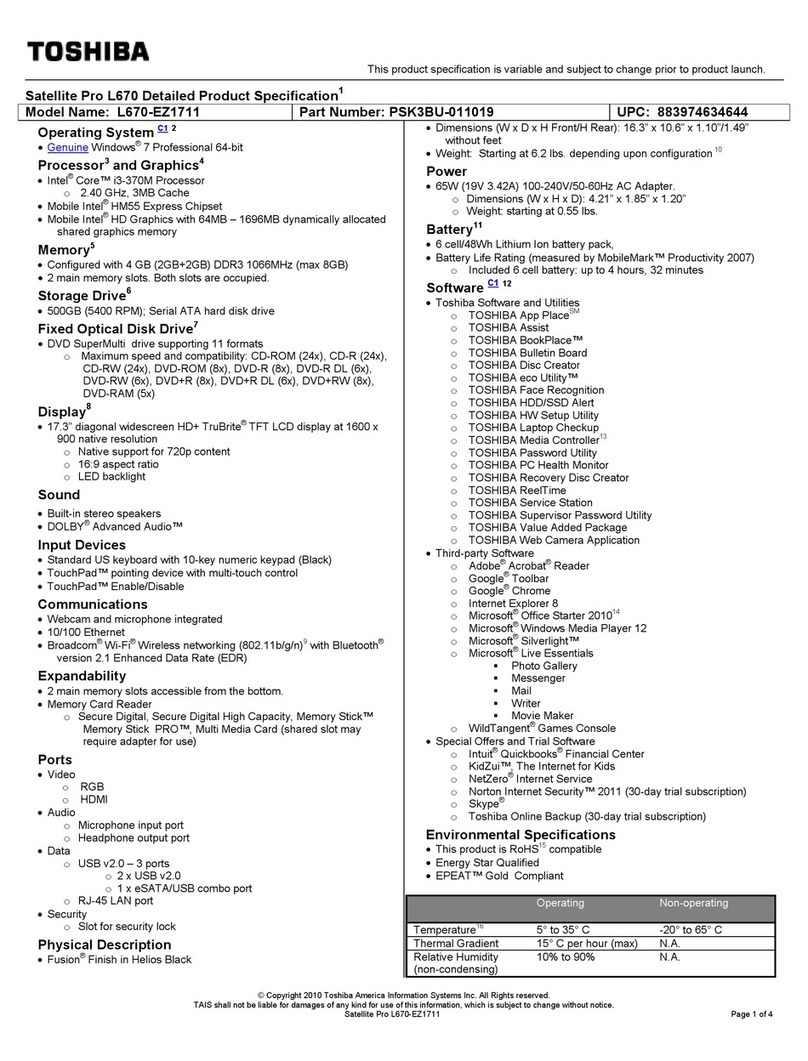 Toshiba L670-EZ1711 User manual