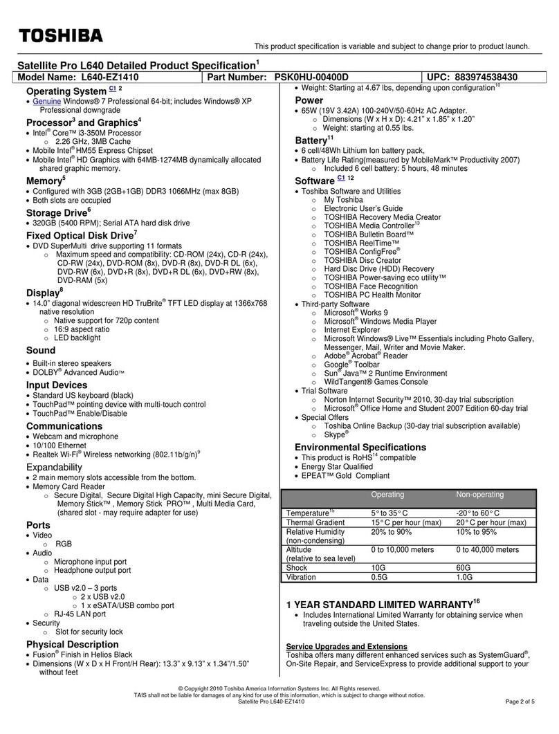 Toshiba Satellite Pro L640-EZ1410 User manual