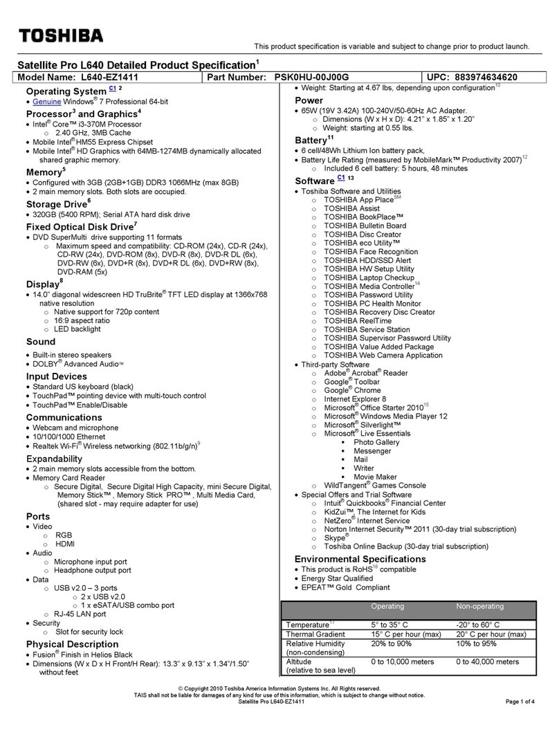 Toshiba Satellite Pro L640-EZ1411 User manual