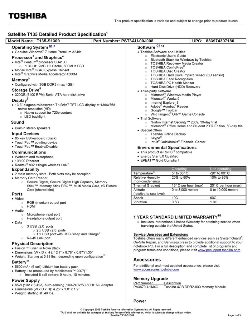 Toshiba T135-S1309 User manual