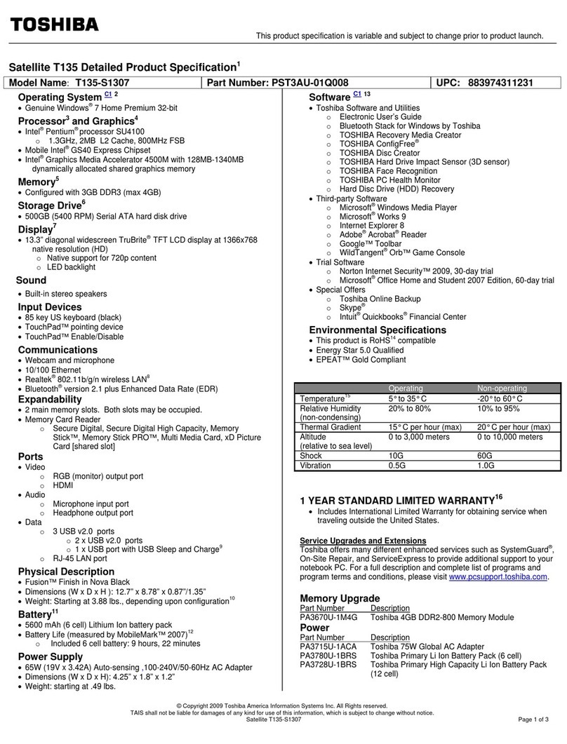 Toshiba T135-S1307 User manual