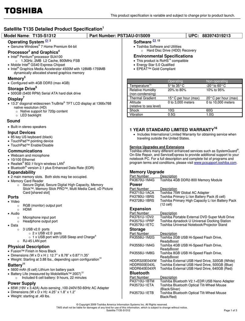 Toshiba T135-S1312 User manual