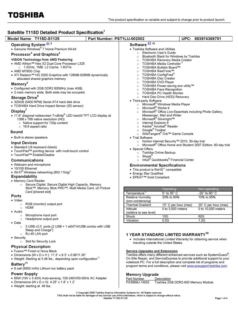 Toshiba T115D-S1125 User manual