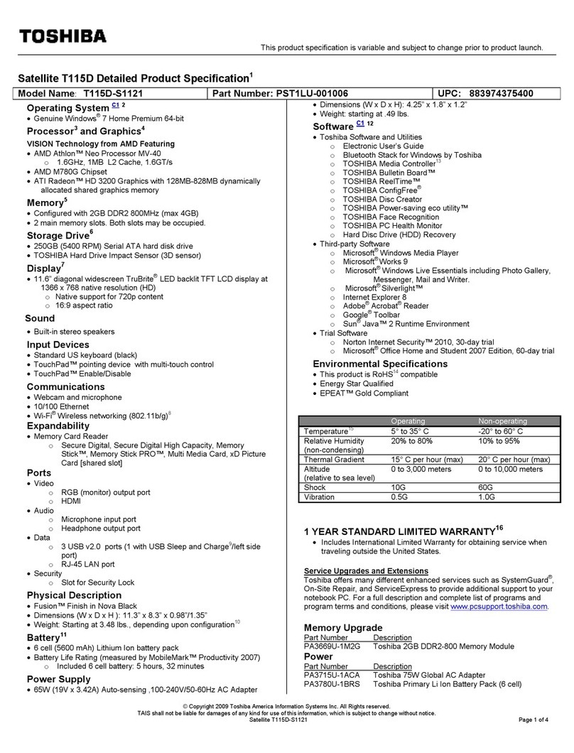 Toshiba T115D-S1121 User manual