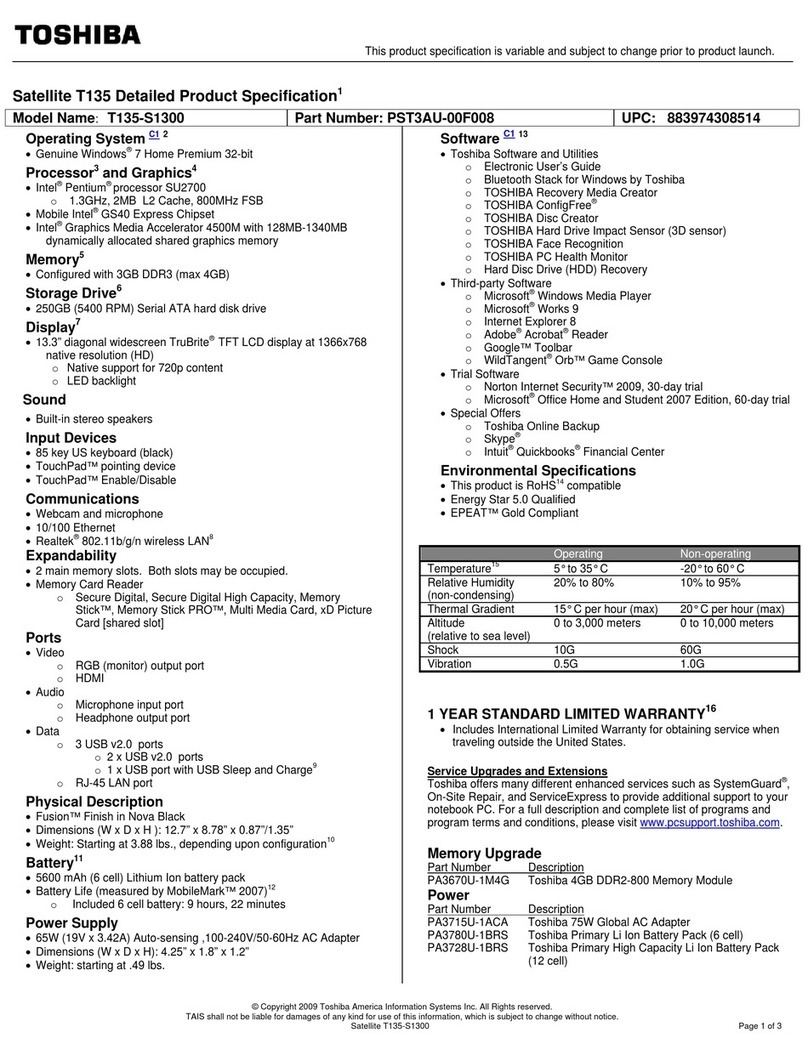 Toshiba T135-S1300 User manual