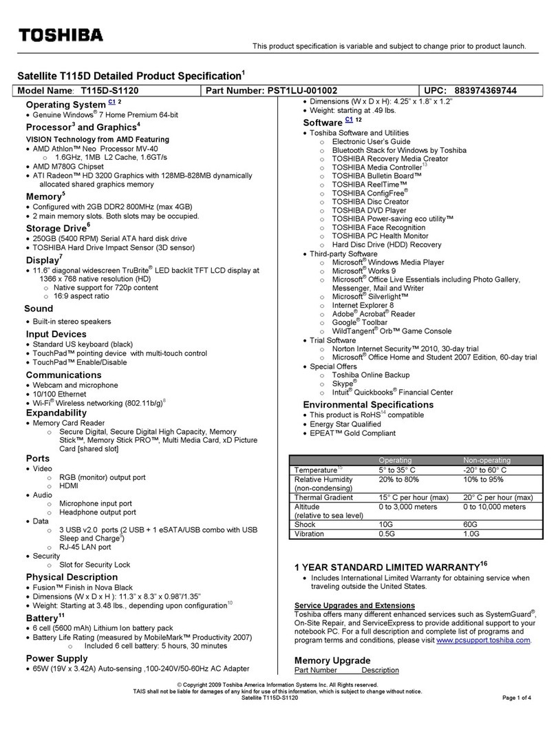 Toshiba T115D-S1120 User manual