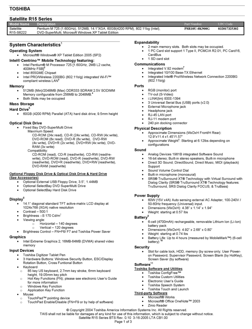 Toshiba R15-S8222 User manual