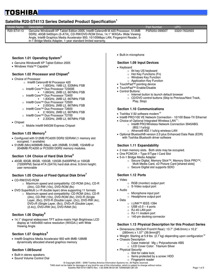 Toshiba R20-ST4113 User manual