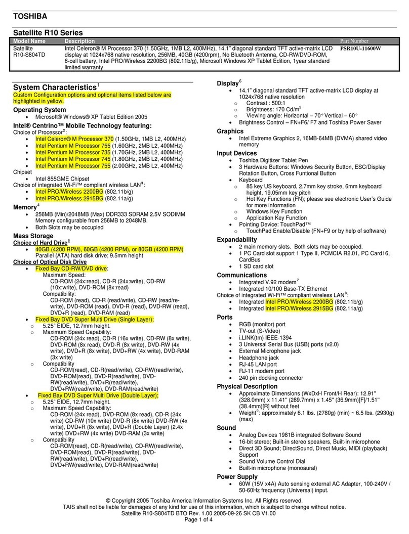 Toshiba R10-S804TD Specifications