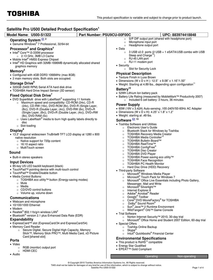 Toshiba U500-S1322 User manual