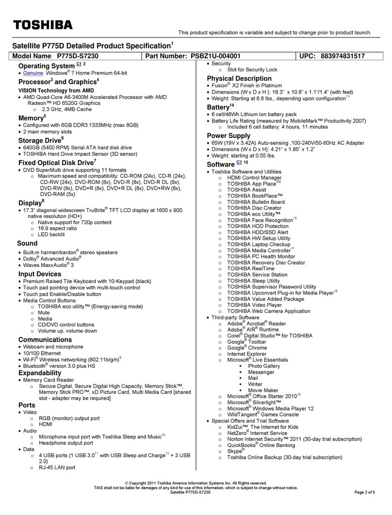 Toshiba Satellite P775D-S7230 User manual