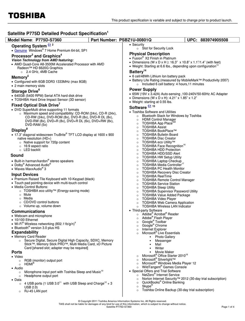 Toshiba Satellite P775D-S7360 User manual