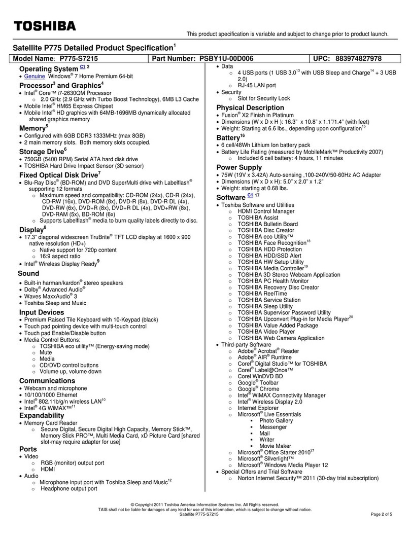 Toshiba P775-S7215 Specifications