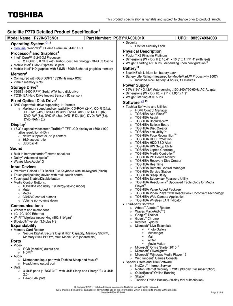 Toshiba P770-ST5N01 User manual