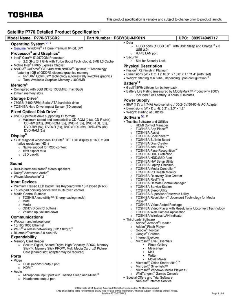 Toshiba P770-ST5GX2 User manual