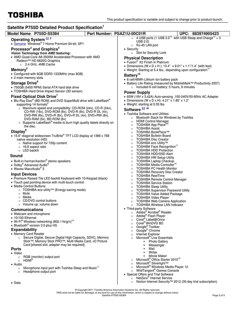 Toshiba P755D-S5384 Specifications