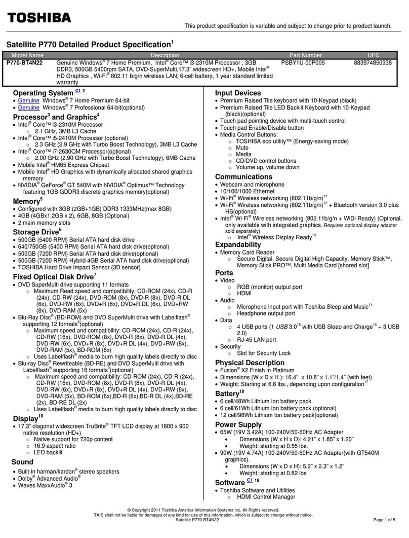 Toshiba P770-BT4N22 User manual