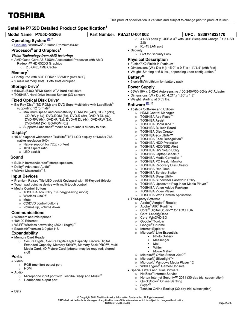 Toshiba P755D-S5266 Specifications