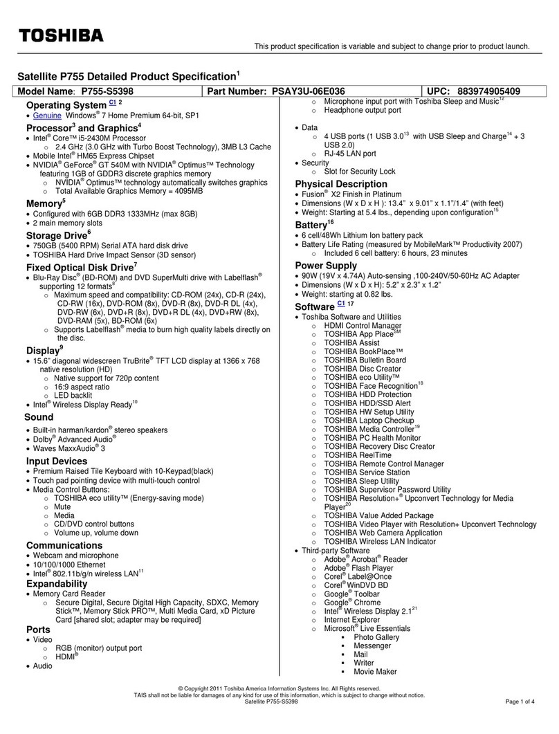 Toshiba P755-S5398 Specifications Toshiba P755-S5398 Specifications