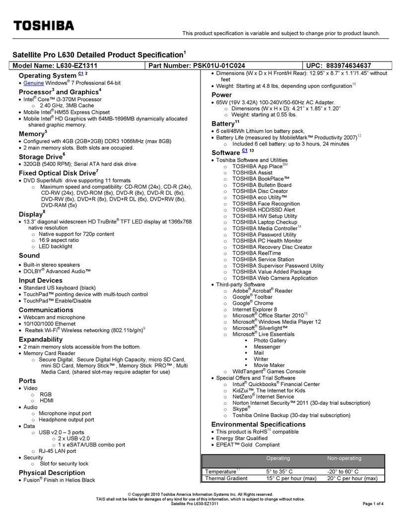 Toshiba L630-EZ1311 Specifications