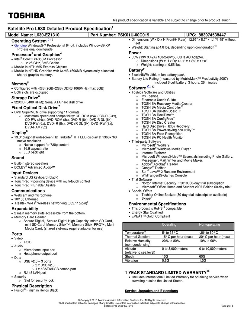Toshiba Satellite Pro L630-EZ1310 Specifications