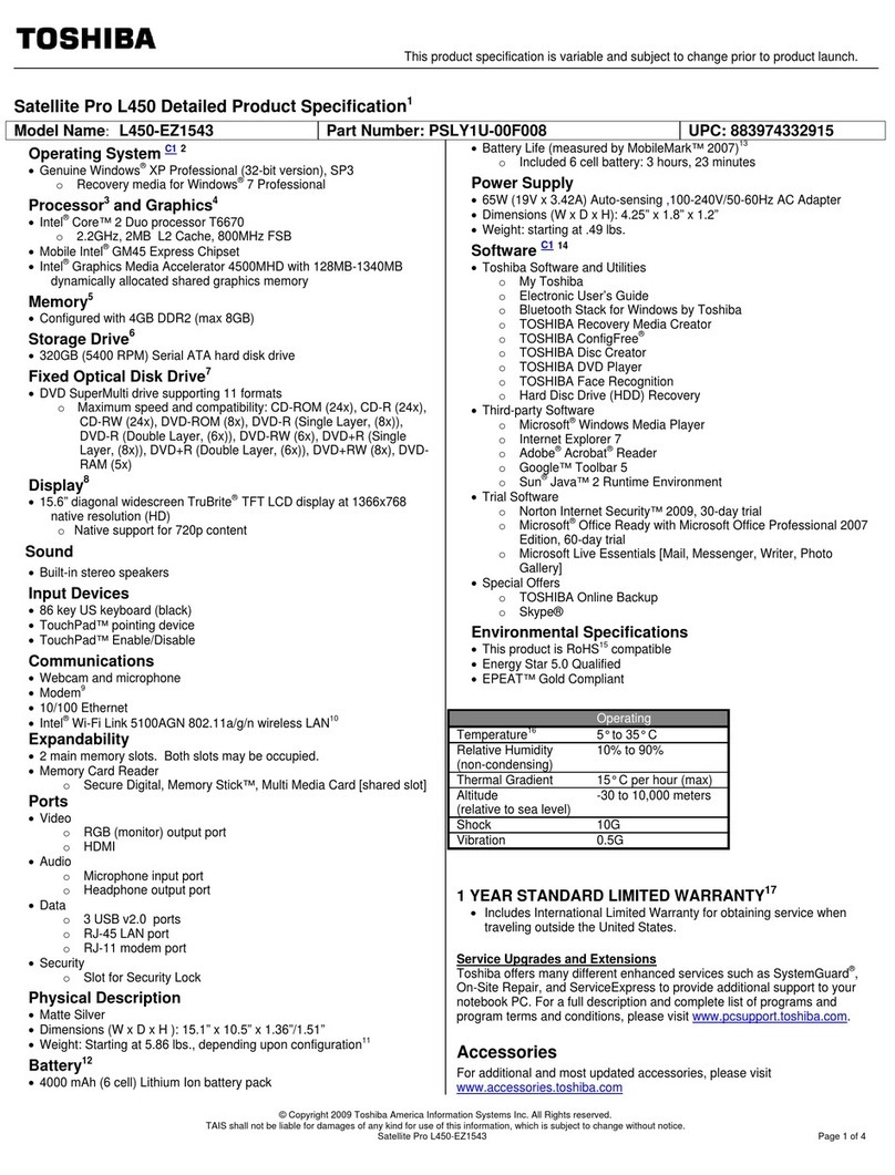 Toshiba L450-EZ1543 Specifications