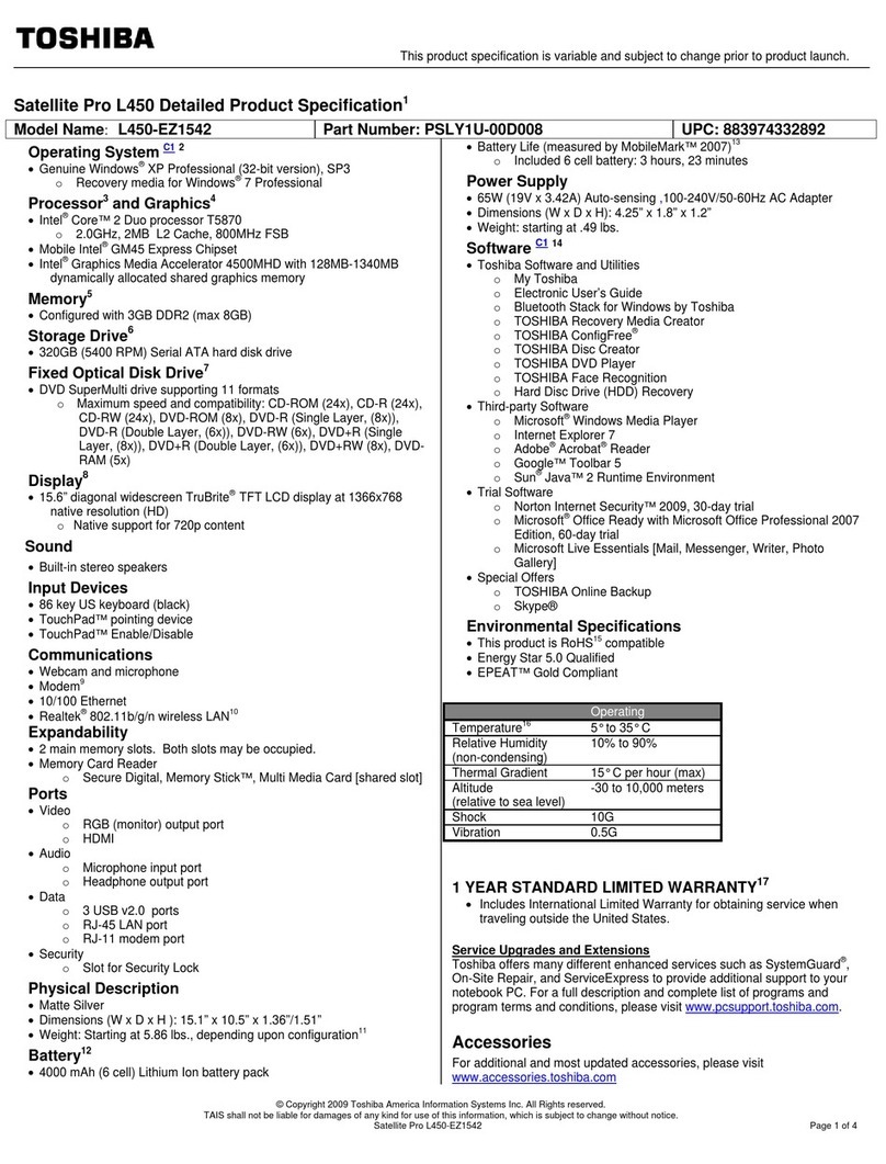 Toshiba L450-EZ1542 Specifications