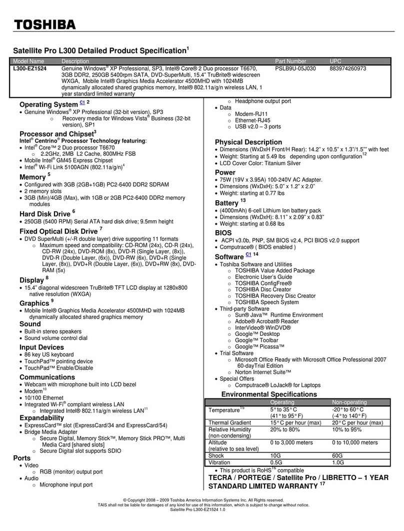 Toshiba L300-EZ1524 Specifications