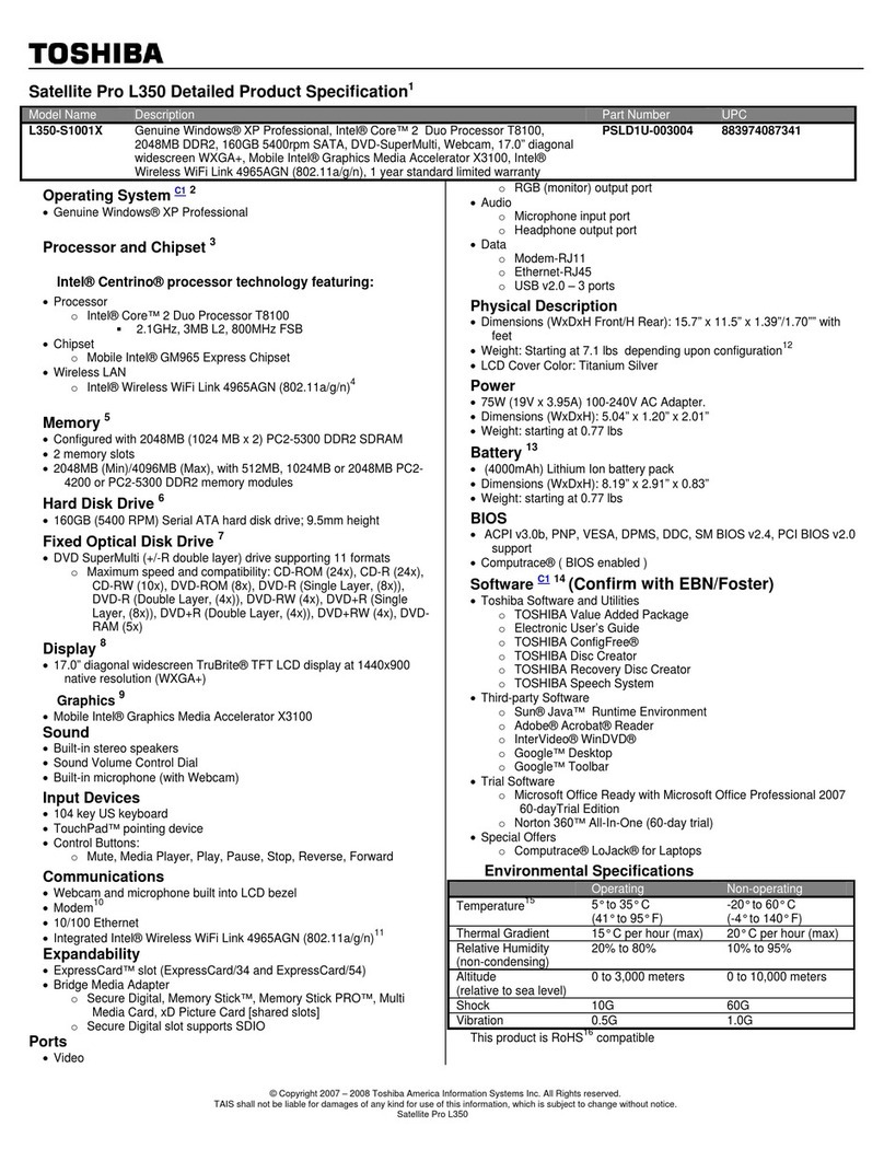 Toshiba Satellite Pro L350-S1001X Installation instructions