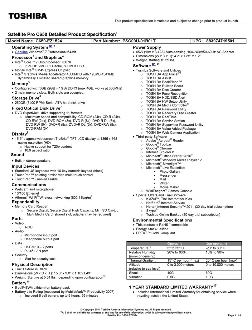 Toshiba Satellite Pro C650 User manual