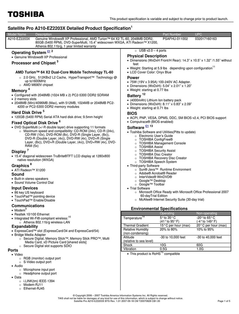 Toshiba Satellite Pro A210-EZ2203X Specifications