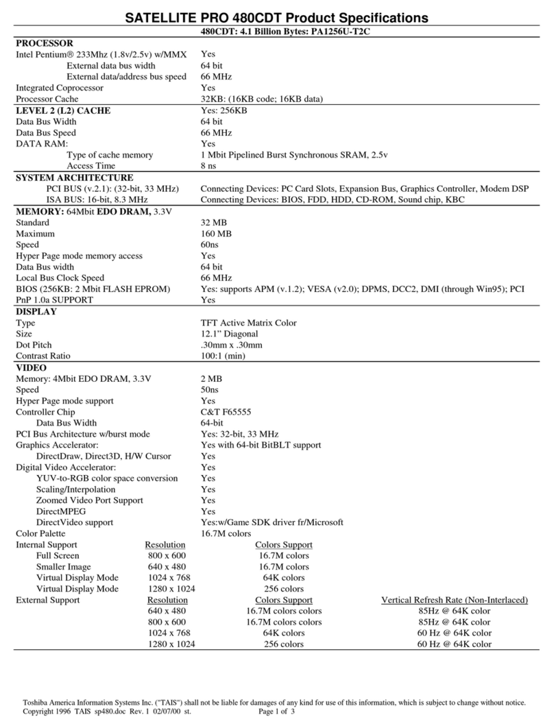 Toshiba Satellite Pro 480CDT Specifications