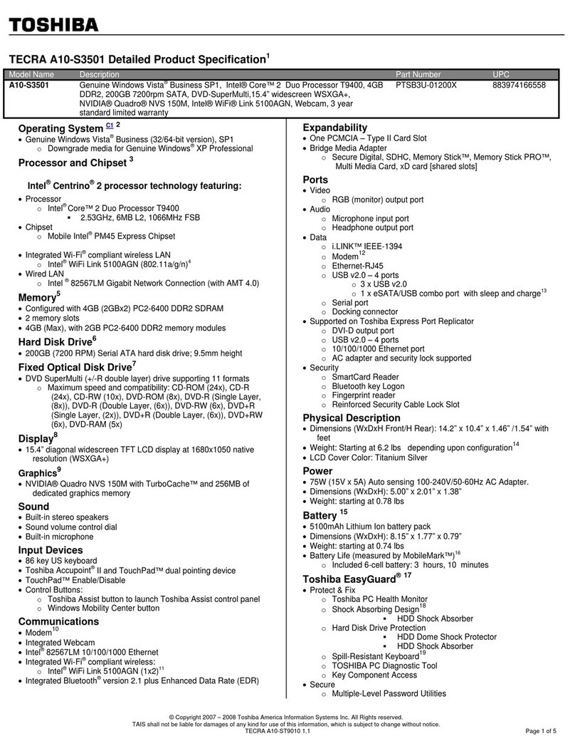 Toshiba Tecra A10-S3501 User manual
