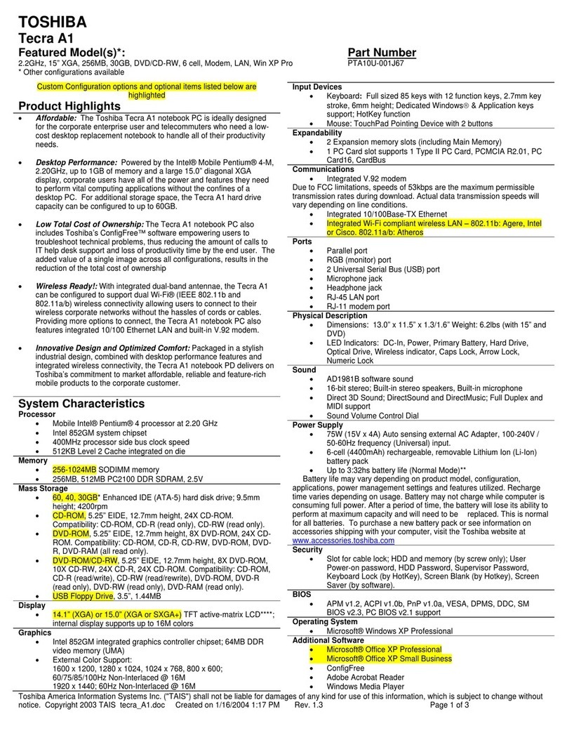 Toshiba Tecra A1 User manual
